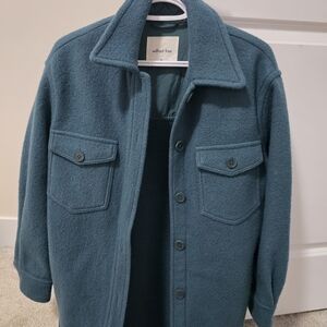 Wilfred Teal Wool-Blend Shacket with Flap Pockets
